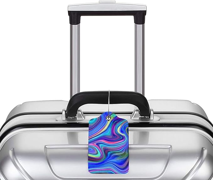 2-Packs Blue Purple Abstract Art Luggage Tags for Suitcases, Colorful Travel Label Tag with Privacy Cover Address Name ID & Stainless Steel Loop for for Adults Teens