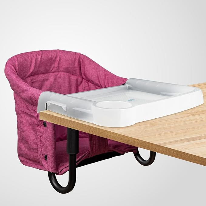 Hook On Chair with Removable Dining Tray,Portable Hook-On Chairs with Storage Bag,for Home and Travel(Rose Red)