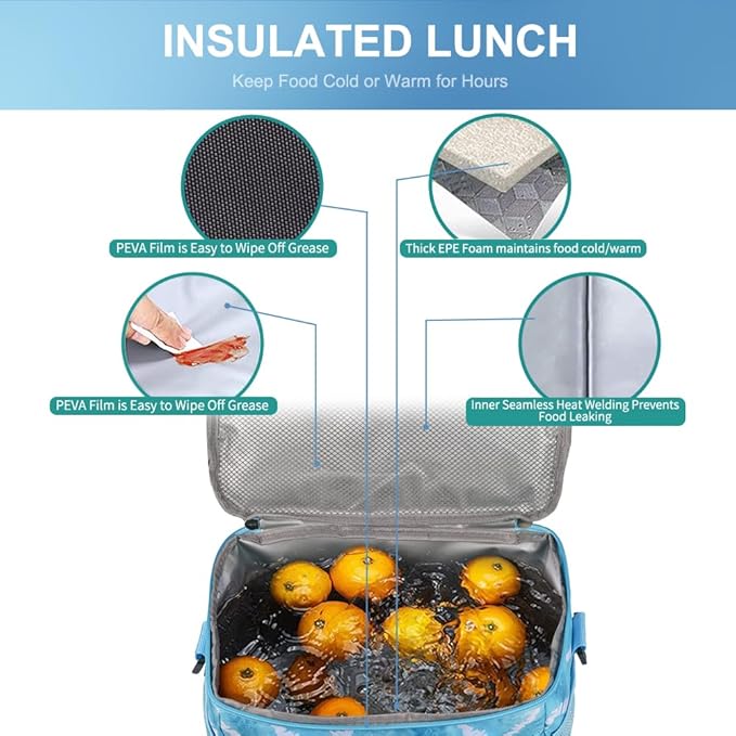 iknoe Large Foldable Cooler Bag, 8.5L Insulated Lunch Bag, Leakproof Lunch Cooler Tote with Multi-Bag Design Suitable for Beach, Picnic and Office Use, Blue White 15-Can