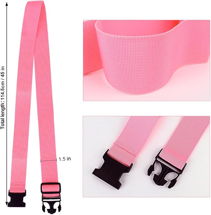 4Pack Luggage Straps for Suitcases, Travel Connector for Carry On Bag, Add Bag to Connect Two Suitcases, Adjustable Belt Attachment Accessories for Connect Your 3 Luggages, Pink