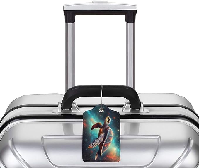 Sea Turtle Leather Luggage Tag with Stainless Steel Ring, Fun Name Id Card Cover Travel Bag Tag Set, Suitable for Travel Bag Luggage Women Men 2 PCS