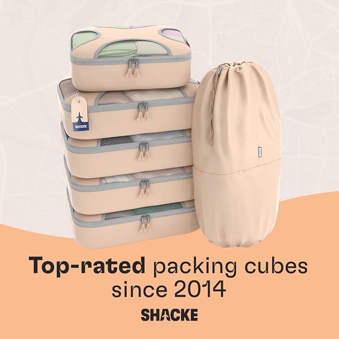 Shacke 6 Set Packing Cubes for Travel - Compression Packing Bags/Travel Organizer - Luggage Organizer Bags for Traveling - Travel Essentials for Women - Cruise Must Haves Packing List