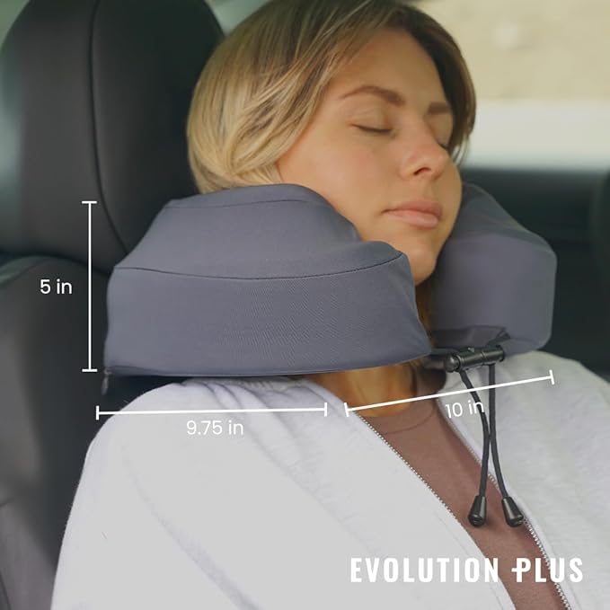 Cabeau Air Travel Pillow for Long Flights – Evolution Plus – U Shaped Memory Foam Neck Support – Removable, Washable Cover – Comfort On-The-Go for Airplane, Train, and Car (Slate Grey)