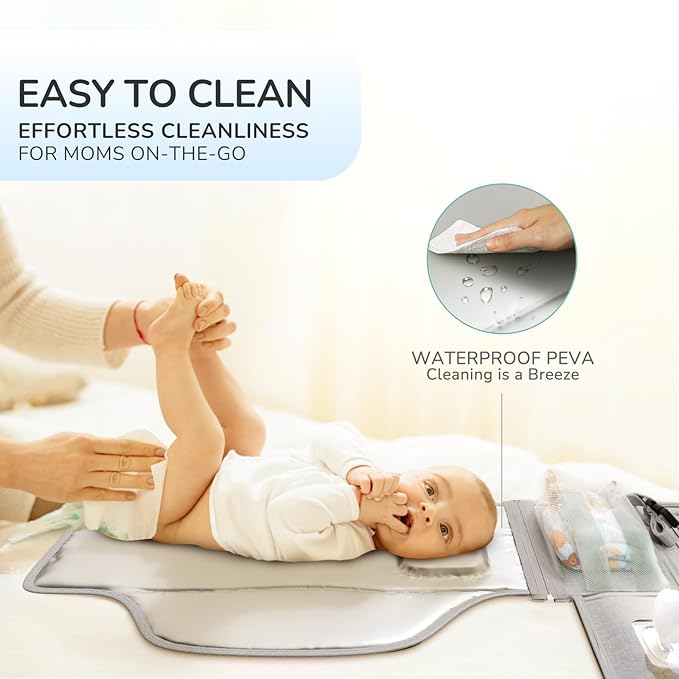 Portable Diaper Changing Pad for Baby, Detachable Travel Changing Pad with Baby Wipes Pocket, Gifts for Baby Shower, Newborn Girls and Boys (Grey)
