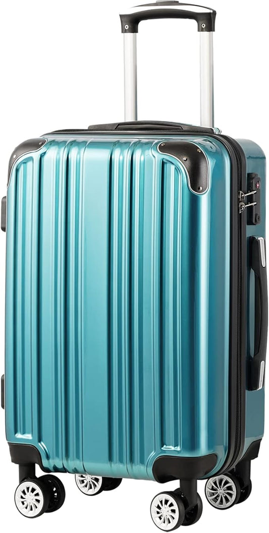 Coolife Luggage Expandable(only 28") Suitcase PC+ABS Spinner 20in 24in 28in Carry on (green new, S(20in)_carry on)