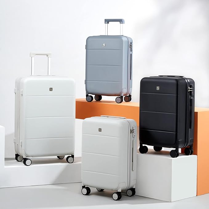 Hanke 24 Inch Checked Luggage with Spinner Wheels Hard Shell Suitcases Lightweight Travel TSA Luggage for Women Men Medium Suitcase(Smoke White)