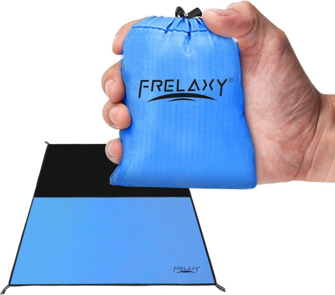 Frelaxy Pocket Picnic Blanket, Waterproof Sandproof Beach Mat, Compact Camping Tarp for Festivals, Hiking, Travel, Outdoor Recreation (Blue, 28'' x 47'')