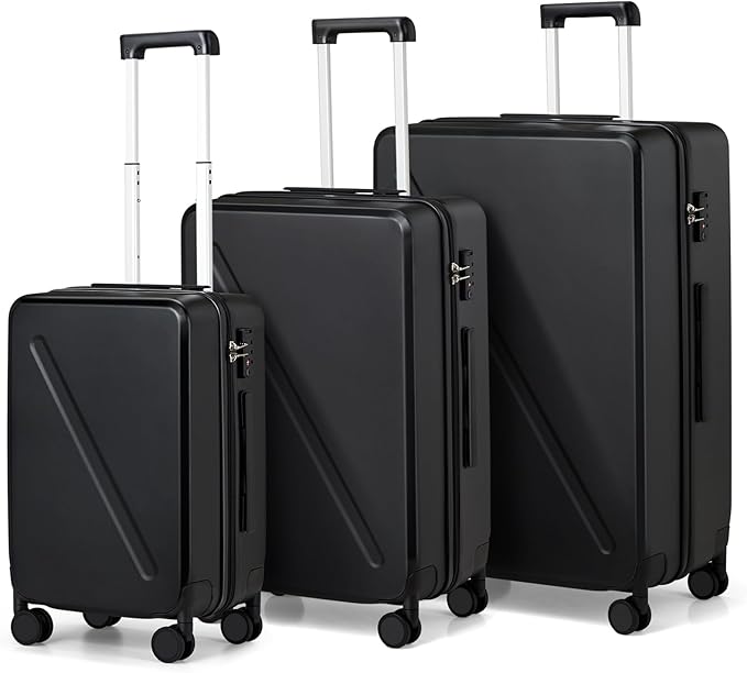 MILADA Luggage Sets With Spinner Wheels, Hard Shell Suitcases TSA Approved Travel Luggage, 3 Piece Luggage Set 20 Inch Carry On Luggage Medium Suitcase 28 Inch Large Suitcases, Black