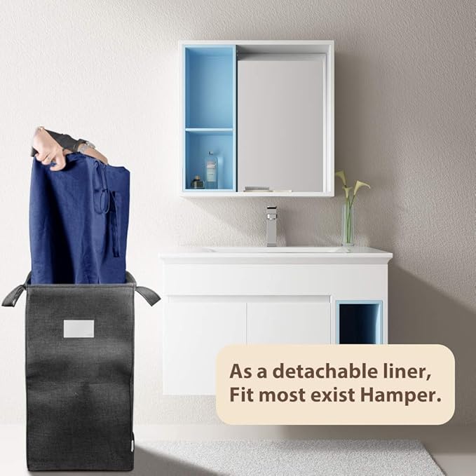 MCleanPin 140L Washable Laundry Bags with Handles,Dirty Clothes Storage for College Dorm or Travel, Laundry Liner Fit Laundry Hamper or Basket,2 Pack,Brown (Navy Blue)