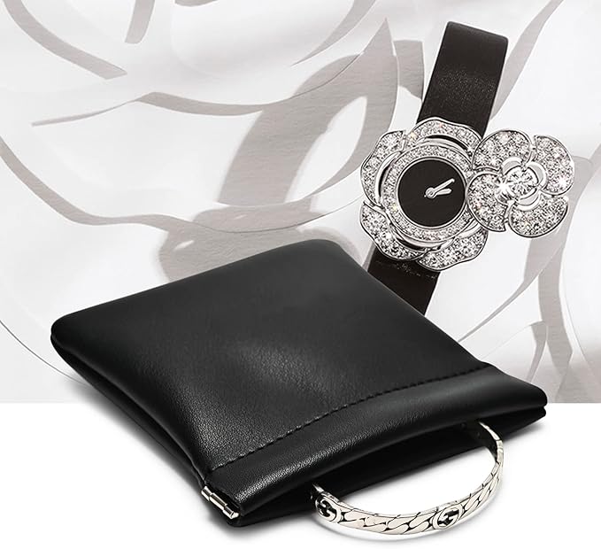 PU Leather Jewelry Travel Bag Leather Jewelry Pouch Christmas,Wedding Party Favor Gift Bag (L, Black)