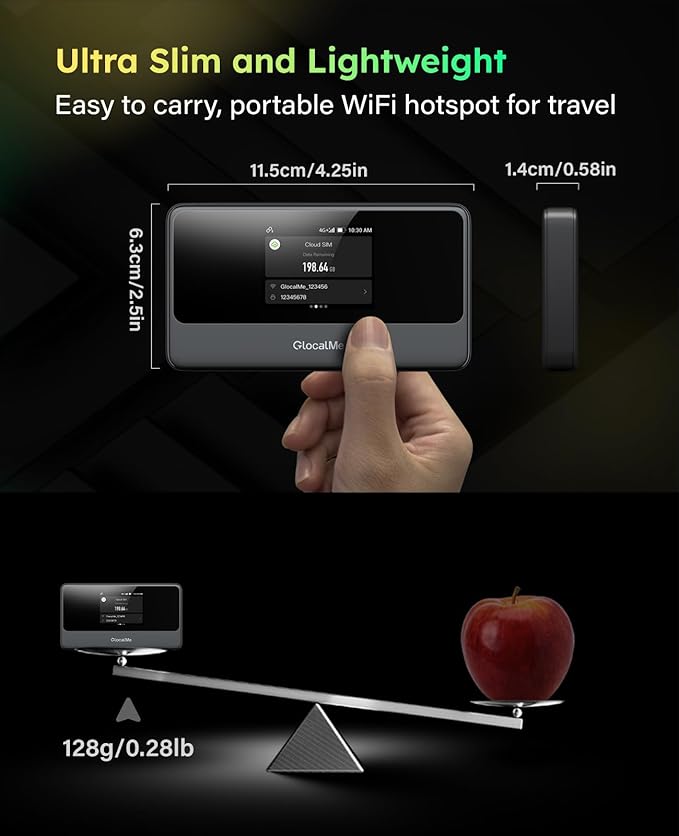 GlocalMe MeowGo G40Pro 4G Mobile Hotspot Device with 10GB US/CA/MX Data 30 Days, Portable WiFi Hotspot for Travel in 200+ Countries, No SIM Card Needed, 10 Connected Devices (MeowGo G40Pro with 10GB)