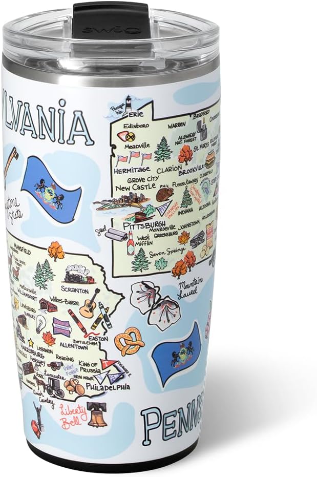 Swig Life 22oz Travel Mug, Insulated Tumbler with Handle and Lid, Travel Coffee Mug, Cup Holder Friendly, Stainless Steel 22 oz Tumbler, Reusable Insulated with Lid (Pennsylvania)
