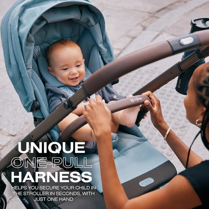 Cybex Balios S Lux Toddler and Baby Stroller with Reversible Seat, Unique One-Pull Harness, and Multiple Recline - Travel System Ready, with One Hand Fold, Taupe Frame/Seashell Beige Seat