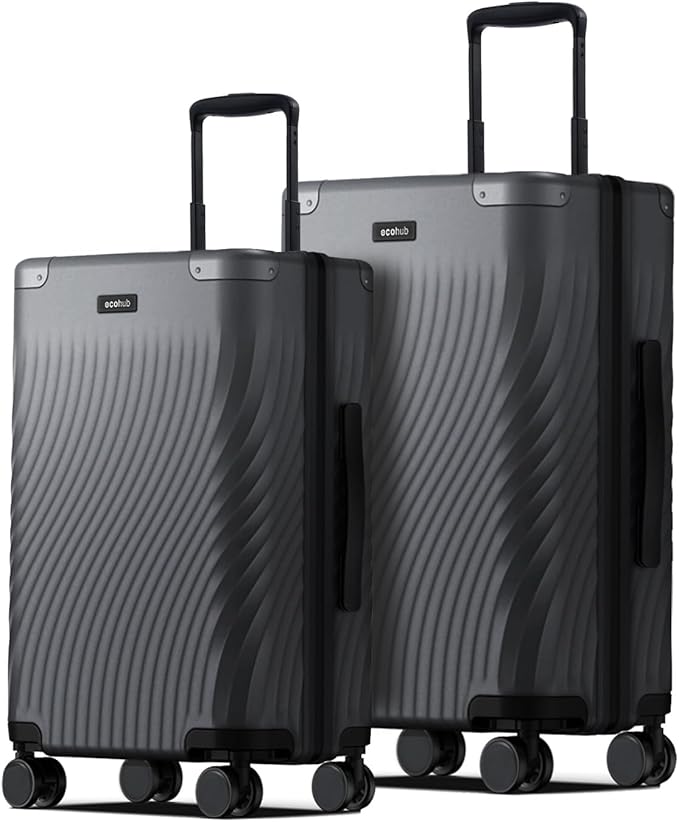 ECOHUB Hardside Expandable Carry On Luggage Sets, Recycled PC 20/24" Rolling Luggage Airline Approved with Spinner Wheels & TSA Lock, Lightweight Hardshell Travel Suitcase, 20+24 inch Carry-on Grey