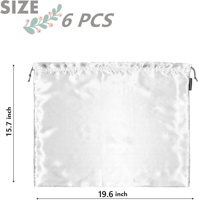 6 Pack Dust Bags for Handbags Silk Dust Cover Bag for Handbags Purses Shoes Boots, Silk Dustproof Drawstring Bag Travel Storage Pouch (White, 19.6 × 15.7 in)