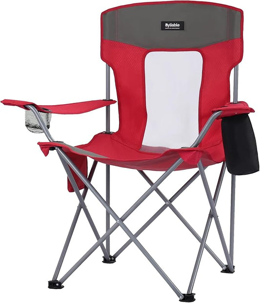 Camping Folding Chair Outdoor Lawn Portable Lightweight Camp Folding Chairs for Adult Outside with Cup Holder, Cooler Pouch & Side Pocket for Camping, Beach, Fishing, Sports or Tailgating Events
