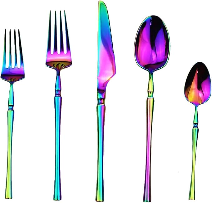 Gugrida 20 piece Rainbow Flatware Set 304 Stainless Steel Fork Spoon Cutlery Luxury Mirror Polished Colorful Silverware, Dishwasher Safe, Service for 4