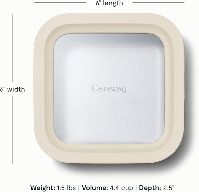 Caraway Glass 4.4 Cup Food Container - Ceramic Coated for Nonstick Storage with Glass Lids - Dishwasher, Oven & Microwave Safe