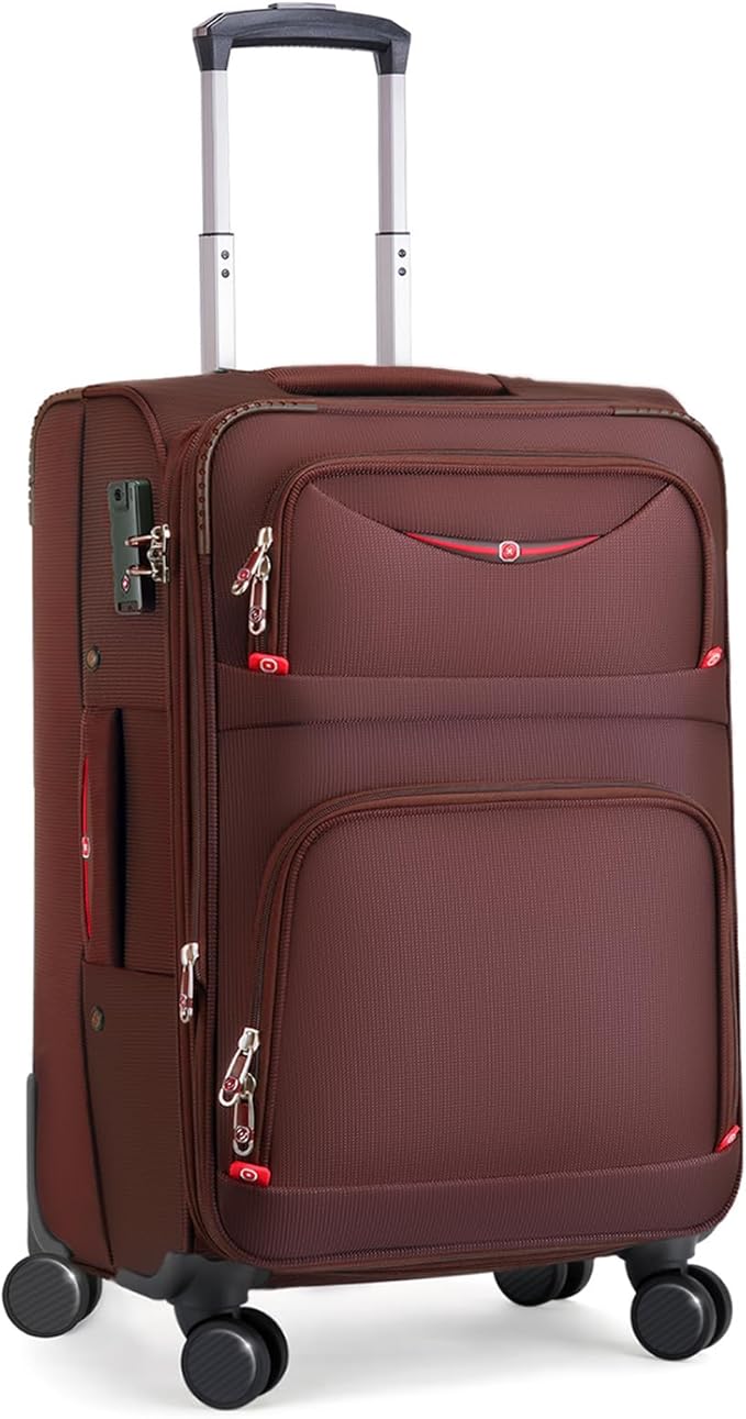 Softside Expandable Luggage with 4 Spinner Wheels, Durable Carry-On Luggage Suicase (Coffee, 21-Inch)