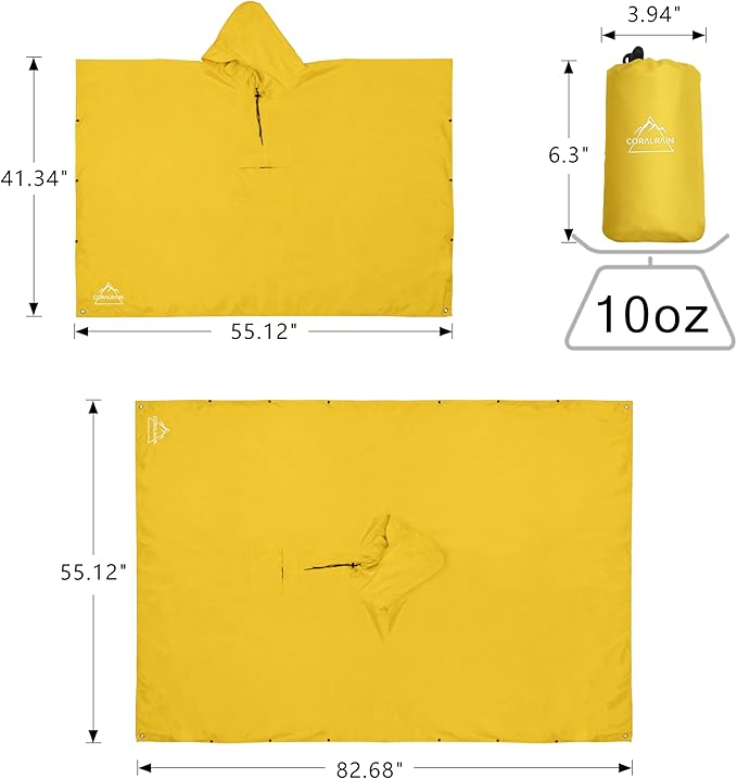 Coralrain Hooded Rain Poncho Lightweight Waterproof Unisex Raincoat Jacket with Pocket for Men Women Adult