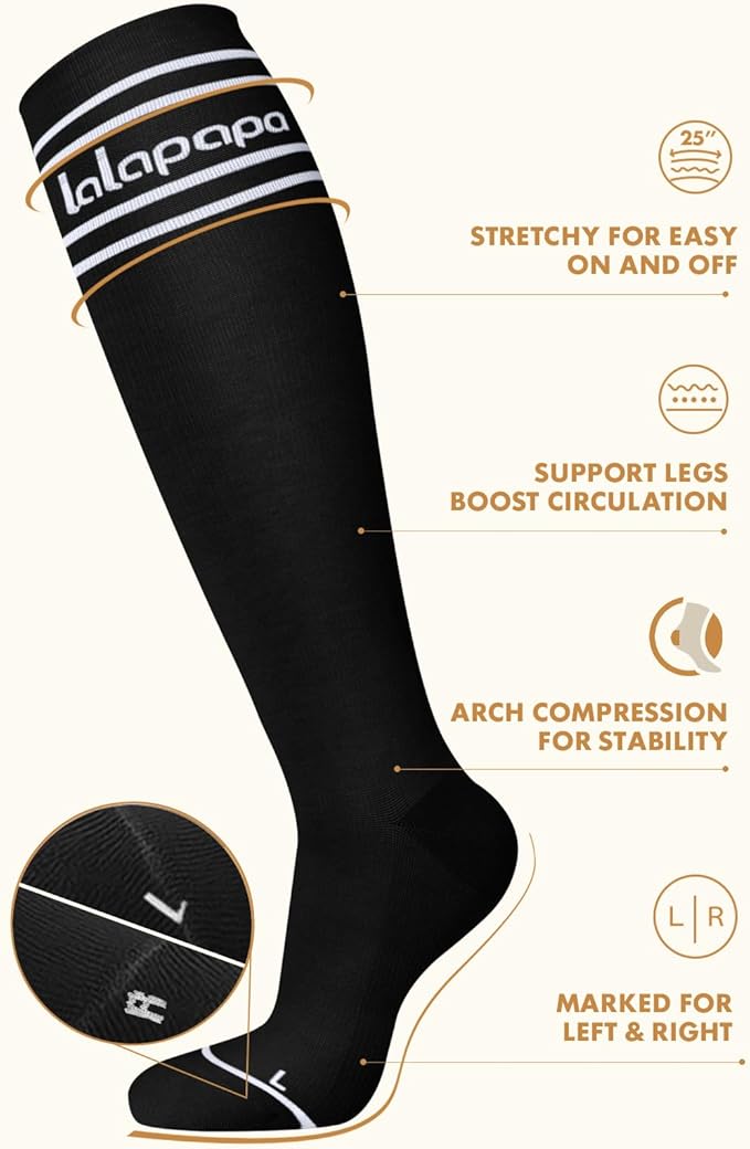 Thick Soft Cotton Compression Socks for Women Men 15-20mmHg Knee High Breathable Cotton Socks for All Day Comfort