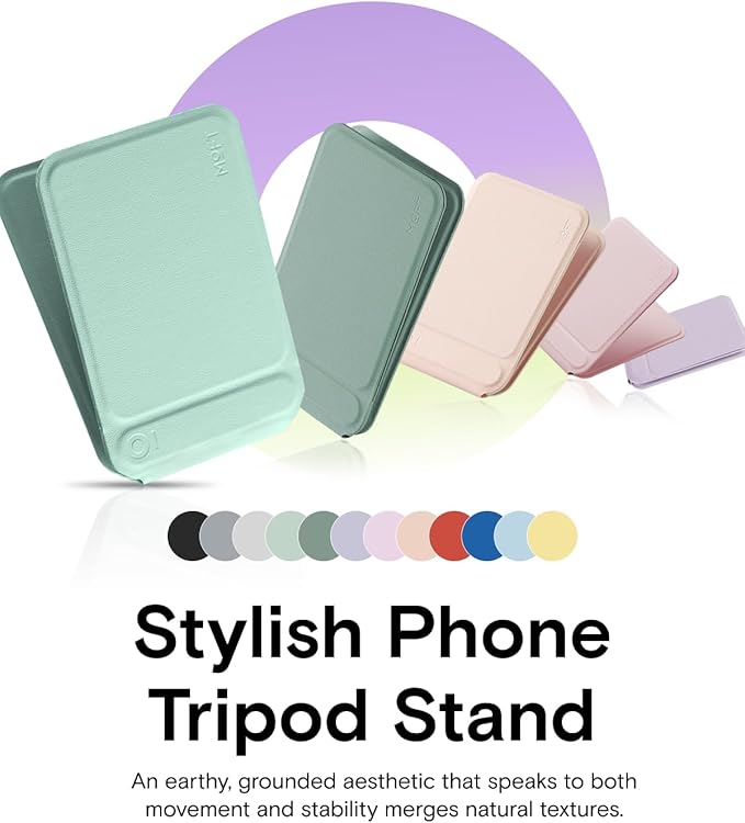 MOFT Phone Tripod Stand Selfie Stick for iPhone, Multi-Angles iPhone Stand, Lightweight & Portable Phone Holder, Strong Magnets, MOVAS Vegan Leather, Travel Essentials, Peppermint (Without Card Slot)