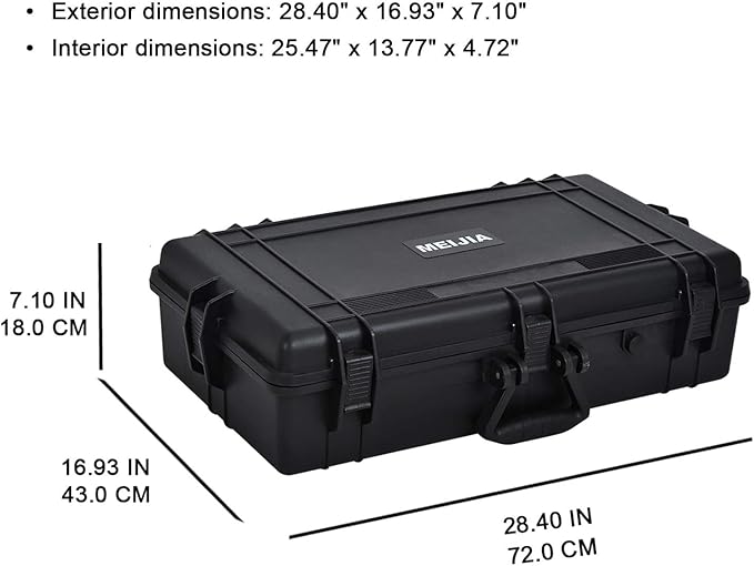 MEIJIA All Weather Waterproof Hard Camera Case,Hard Case with Customizable Fit Foam,Fit Use of Drones,Camera,Equipments,Pistols,Elegant Black (Black, 28.84"x16.92"X7.08")