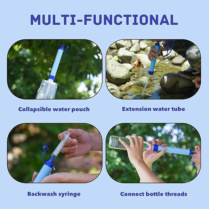 Personal Water Filter Straw Outdoor Portable Filtration Emergency Survival Gear Water Solutions Tactical Gear for Hiking Camping Accessories Travel Hunting Fishing Outing Backpacking