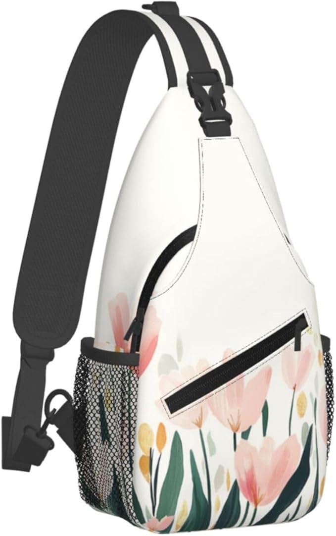 SUPLUCHOM Sling Bag Tulip Flower Watercolor Hiking Daypack Crossbody Shoulder Backpack Travel Chest Pack for Men Women