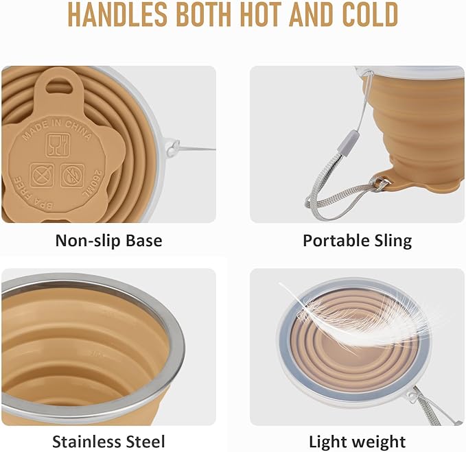 JBER Silicone Collapsible Travel Cup, Silicone Folding Camping Cup with Lids Expandable Drinking Cup for Outdoor Hiking Travel