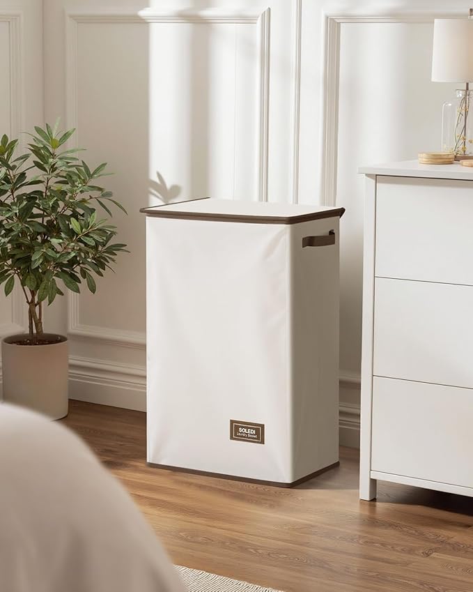 SOLEDI Laundry Hamper with Lid 90L Large & Tall Collapsible Laundry Basket, Clothes Hamper with Bag Removable Easy to Carry, Dirty Hampers for Bedroom, Bathroom, Dorm, College, Beige
