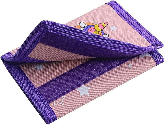 NEICY RFID Cartoon Canvas Wallet for Kids - Unicorn Trifold Outdoor Sports Wallets with Magic Sticker for Teen Girls