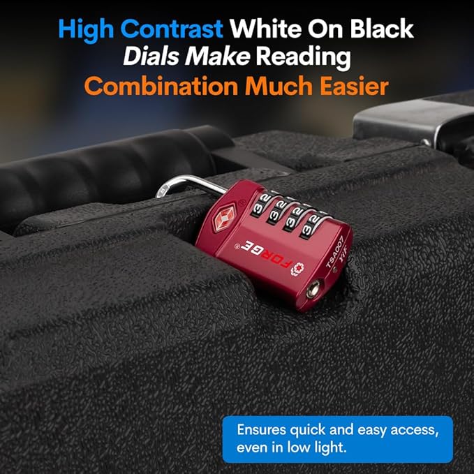 Forge Travel Lock,TSA Approved Luggage Locks for Air Travel, Gym Lockers, School Lockers, Pelican Cases, Gun Case, Easy Read Dials, Durable Alloy Body