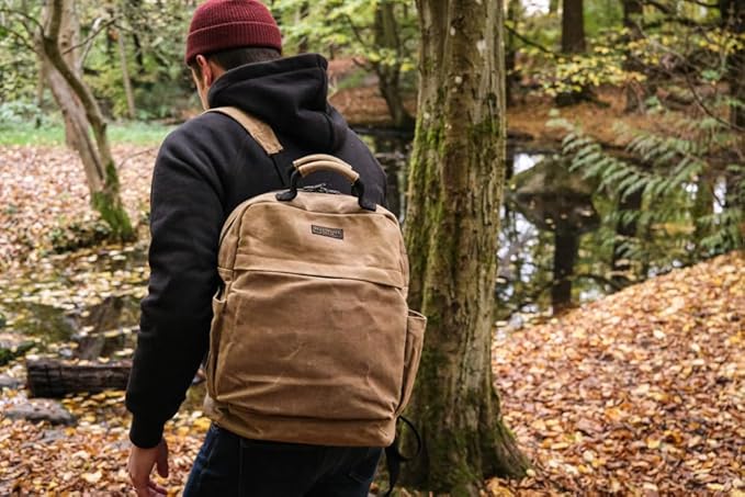 Waxed Canvas Backpack – Durable Rucksack with Laptop Sleeve – Water-Resistant Travel Bag for Work, Commute, School, or Outdoor Use