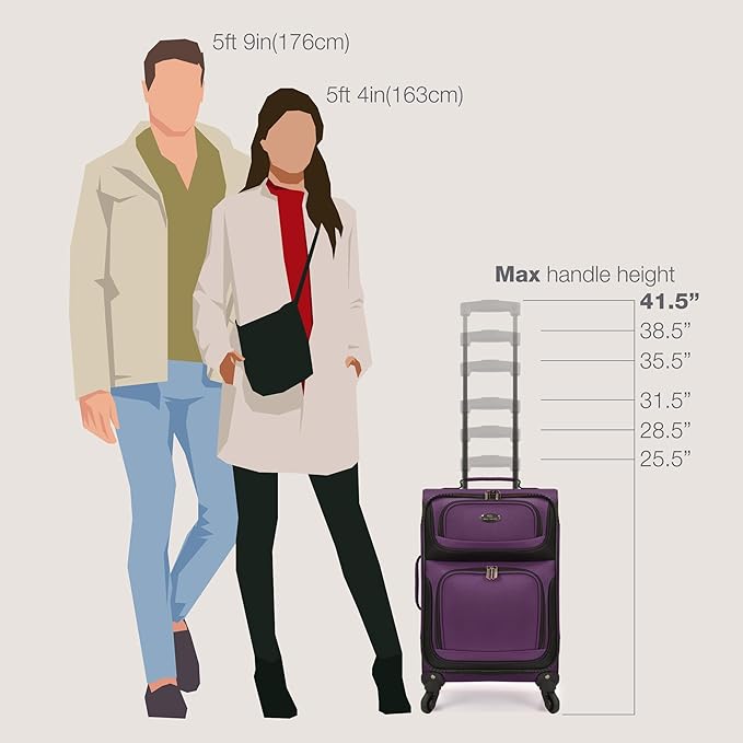 U.S. Traveler Lightweight Rolling 20" Carry On Luggage Softside Suitcase, Purple, 4 Wheel