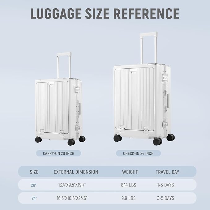 UrbanExplorer 24 Inch Check-In Aluminum Frame Luggage, ABS+PC Hard Shell Suitcases with Spinner Wheels TSA Approved Checked Luggage, Zipperless Suitcases with Cup Holder, White