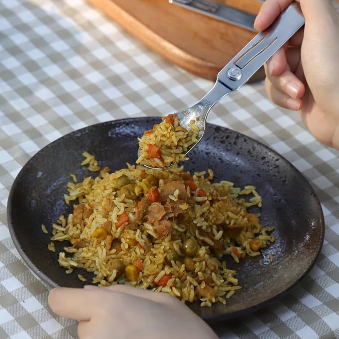 Roxon C2 Camping Utensil 2 in 1 Detachable Folding Cutlery with Fork & Spoon for Outdoor, Camping, Hiking, Easy to Carry Highly Practical Tableware
