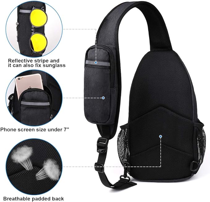 WATERFLY Crossbody Sling Backpack Sling Bag Travel Hiking Chest Bag Daypack