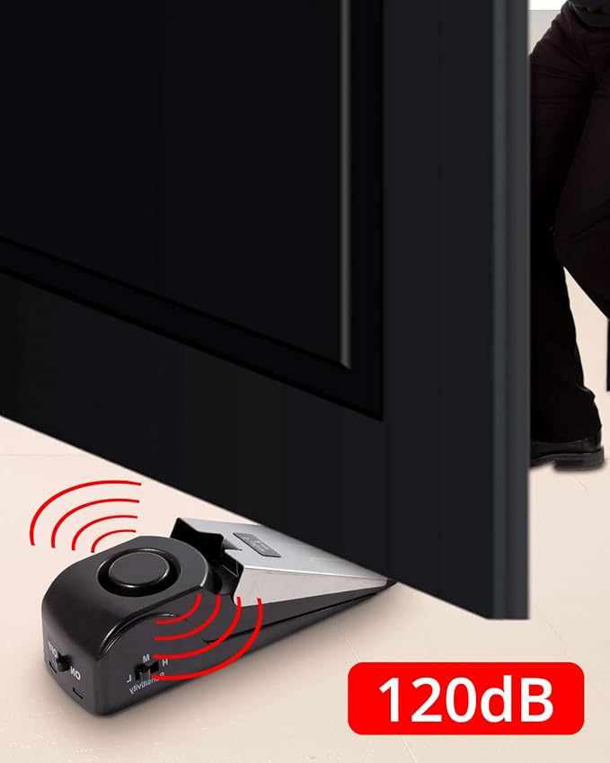 TOWODE Door Stop Alarm with 120DB Siren Door Stop for Home & Travel (Black) (Pack of 4)