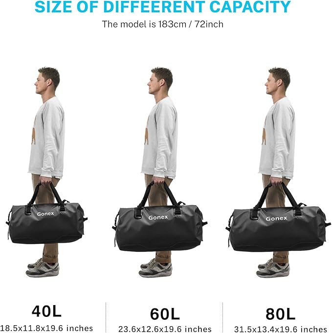 Gonex 40L 60L 80L Extra Large Waterproof Duffle Travel Dry Duffel Bag Heavy Duty Bag with Durable Straps & Handles for Kayaking Paddleboarding Boating Rafting Fishing