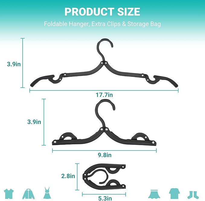 10Travel Hangers Foldable，Folding for Travtravel Hangerscruise Essentials ， 2025 Upgraded Folding Travel， Foldable for Suitcaseeling Travel Hangers (Black)