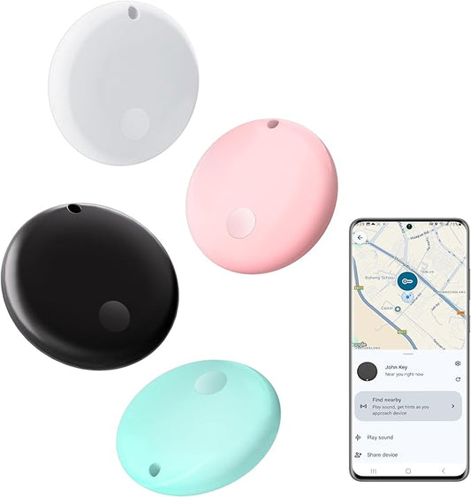 Android Tracker Tags, Works with Google Find My Device App (Android only), Key Finder Item Locator Tracking Device Smart Tags for Luggage, Wallet, Vehicles, Keys (Multi-Color, 4 Pack)