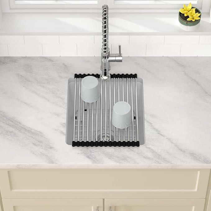 Dcolara 15 Inch White Undermount Wet Bar Sink Single Bowl Kitchen Sink Modern prep sink Granite Composite,DC-GUW001