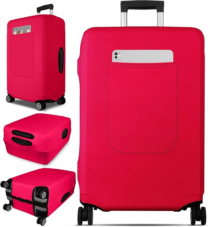 Slohif Luggage Cover for Suitcase Tsa Approved Protector - Luggage Sleeve Suit Case Cover Travel Stretch Large Baggage Case Protective Washable Fit 29-30 Inch Wine Red