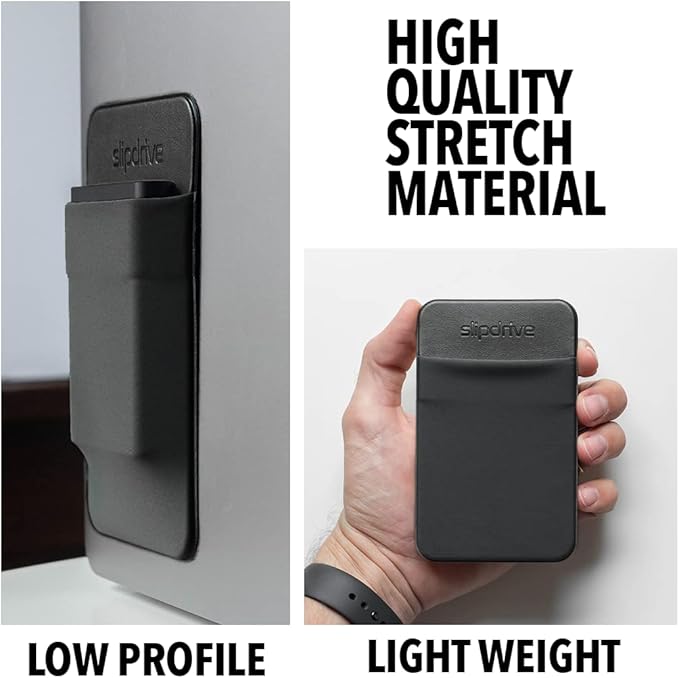 Slipdrive - Portable Hard Drive Sleeve for Laptop - SSD Solid State Drive - Reusable Adhesive - Stick on External Hard Drive Carrying Case - Pocket Pouch (Small, Black)
