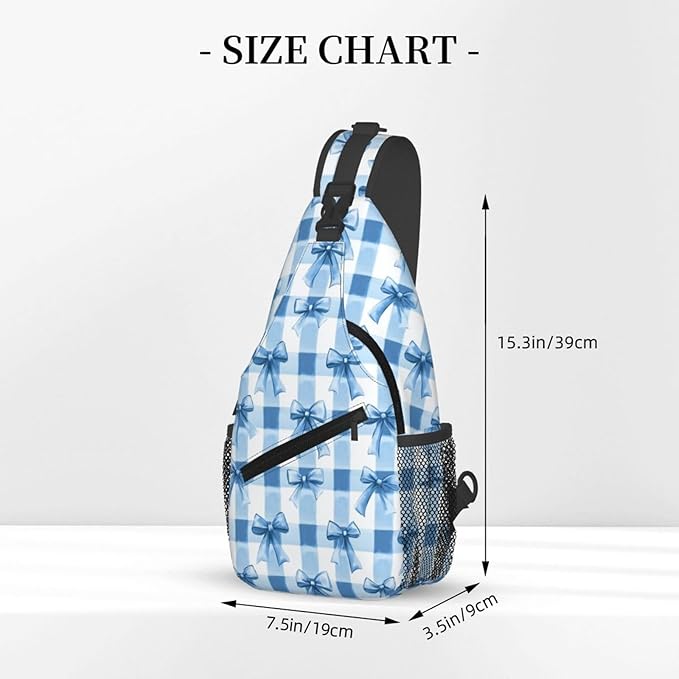 SUPLUCHOM Sling Bag Blue Bows Check Hiking Daypack Crossbody Shoulder Backpack Travel Chest Pack for Men Women