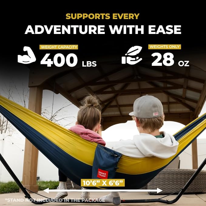 Grand Trunk Double Deluxe Parachute Nylon Hammock - 500lb Capacity Camping Hammock, 10.5x6.5ft, Lightweight & Durable (Charcoal/Magenta)
