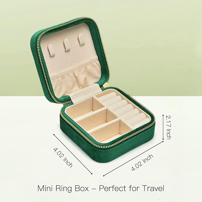 TAIMY Plush Velvet Travel Jewelry Box, Small Travel Jewelry Case, Portable Mini Jewelry Travel Organizer Boxes for Rings Earrings Necklaces Bracelets(Emerald Green,No Mirror)
