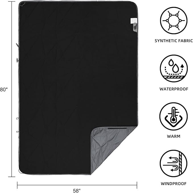 Outdoor Waterproof Blanket, Foldable Fleece Stadium Blanket for Outdoor Sports Event, Camping, Concerts, Car, Pet, Picnics - Windproof, Wearable, Machine Washable 80" x 58"