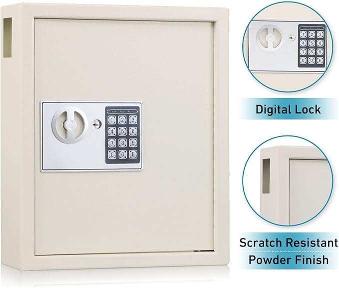 KYODOLED Electronic 40 Key Cabinet Wall Mount,Digital Key Safe Lock Box,Large Security Lockbox for House Key,Heavy Duty Combination Lock Storage,14.37'' X 11.8'' X3.93''(White,40 Keys)